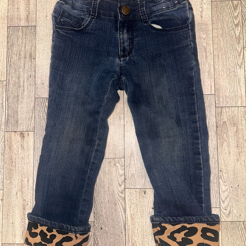 Kids Denim Jeans with Leopard Cuffs
